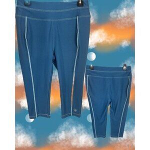 Fullbeauty Sport Logo 12 Teal Stitch Seam Detail Capri Active Yoga Pull-On Pants